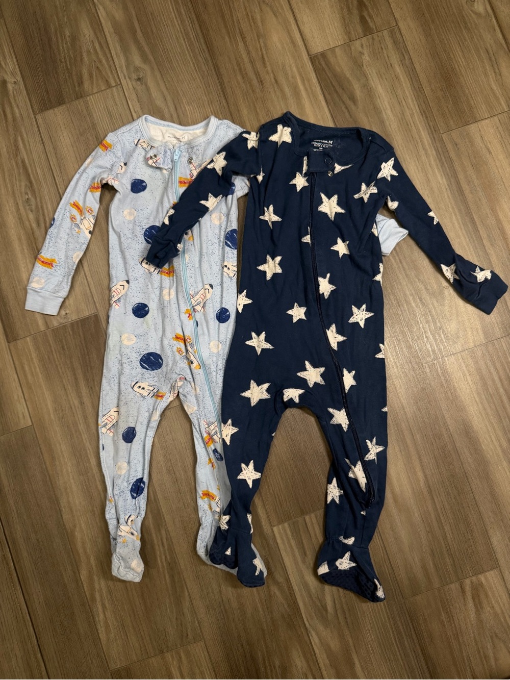 Carter's Navy Star & Light Blue Space Print Footed One-Piece - 2 Pack